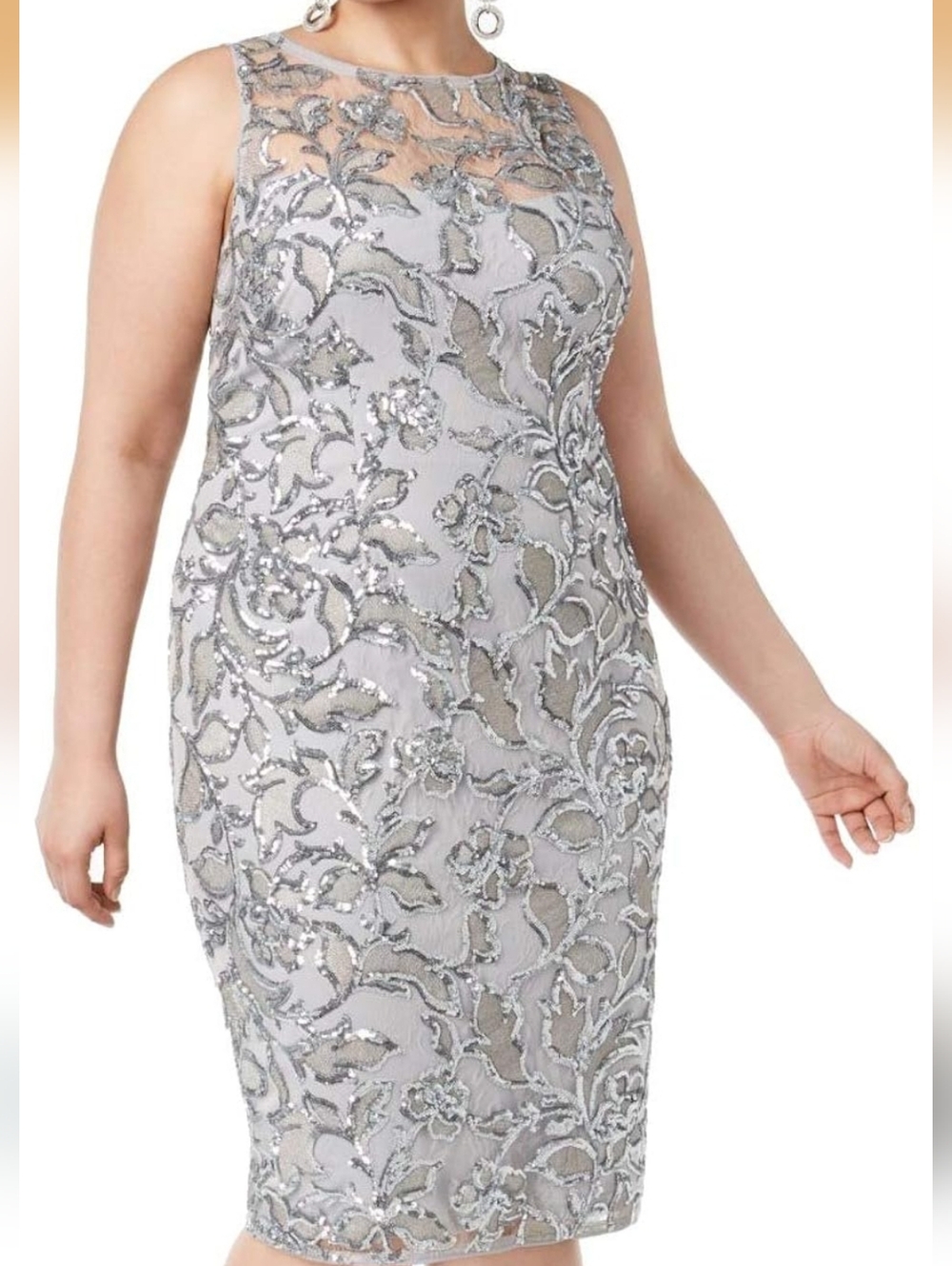Adrianna Papell Halter Illusion Neckline Sequin Embroidered Sheath Dress 20w - Picture 2 of 13